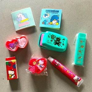 80’s Vintage Sanrio set Hello Kitty Tuxedo Sam Zashikibuta stickers travel soap